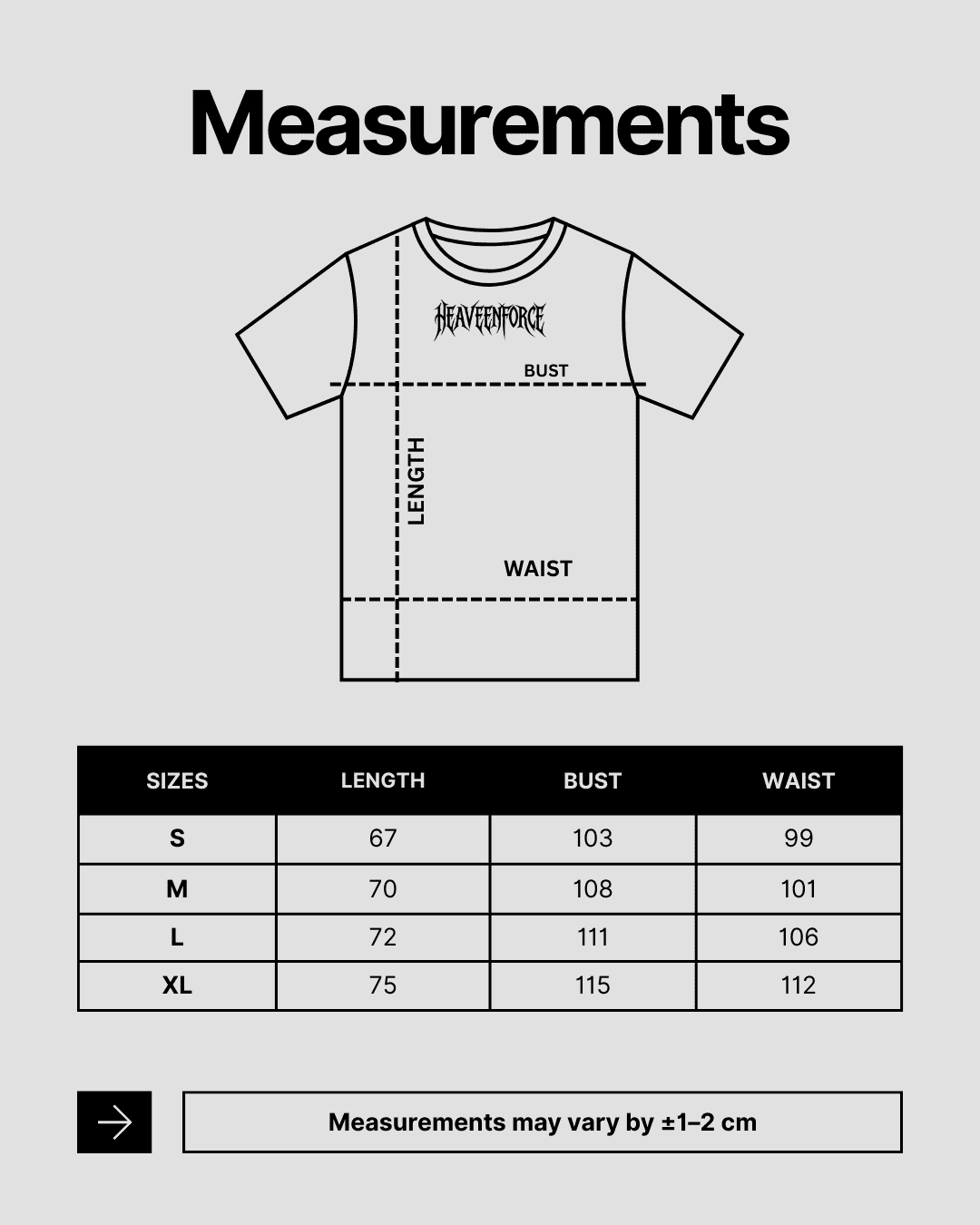 Tabela de Medidas Heaveen Force